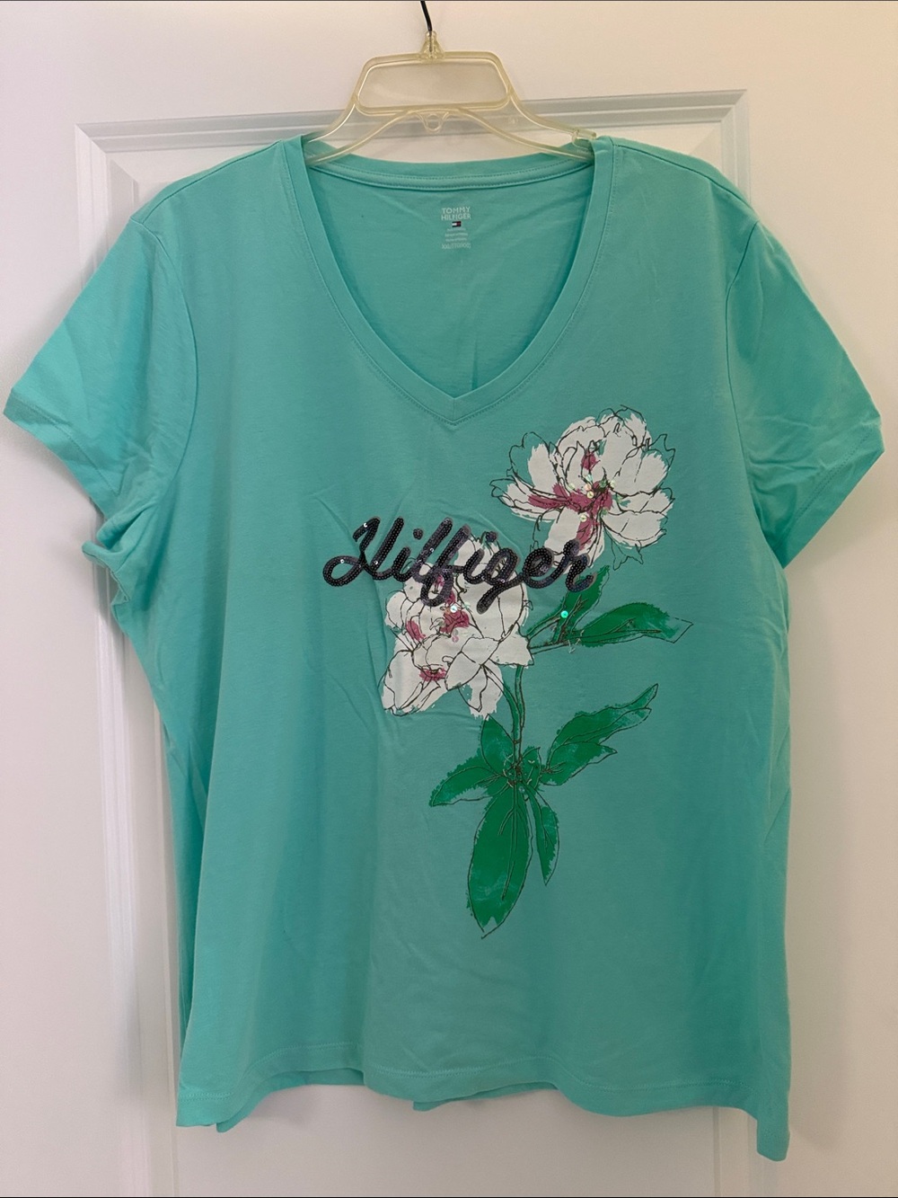 Tommy Hilfiger Aqua V-Neck Floral Graphic Tee